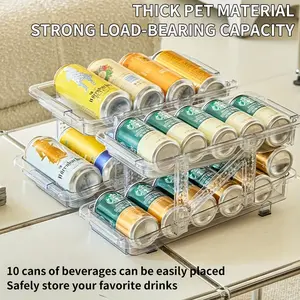 1PC Transparent Plastic Refrigerator Organizer Storage Box - Automatic Filling Storage Rack After Removing Cans -2-Layer Automatic Rolling Beverage Soda Can Storage Box, Suitable for Refrigerators, Cutlery Rooms, Cabinets, BPA Free, Canned Beverage
