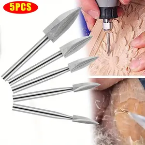 5Pcs Wood Carving Drill Bits Set for Dremel Rotary Tool, Engraving Drill Accessories Bit Wood Crafts Grinding Woodworking Tool with 1/8” Shank for DIY Carving Drilling Micro Sculpture