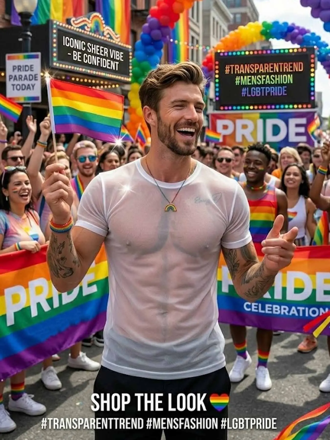Pride Month 2026 Lgbtq Men's Mesh Breathable Short Sleeve T-Shirt, Fitted Sportswear, Casual Athletic Apparel, Round Neck Quick-Dry Transparent Sport Casual Top, Breathable Tops, Perfect Gift for Partners