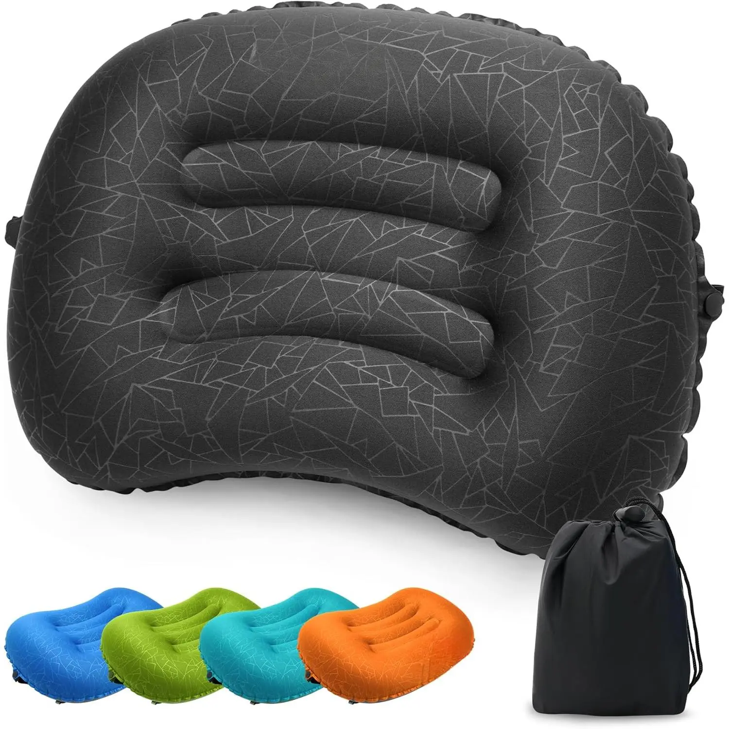 Inflatable Camping Pillow, Travel Blow Up Air Pillow, Neck Lumbar Support Ultralight Compact Pillow for Outdoor Hiking Backpacking Car Beach Airplane Sleeping Essentials, Black
