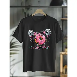 🎉 100% Cotton Funny Donut Weightlifting Donut Lover Gifts T-Shirt