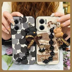 Dirt-resistant cute Phone Case For Redmi Note11E 5G/10 5G Global/10Prime+ 5G/11Prime 5G Back Cover Black pearl pendant Bear bracelet Skin-friendly feel silicone Cartoon