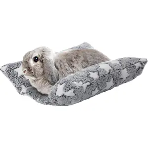 15.7 x 14In  Bed - Thickened Soft Bunny Concave Bed, Cuddle Cushion Plush Mat with Cotton Lounger Pillows for Cage Sleeping Indoor Bunny Gifts, Gray-