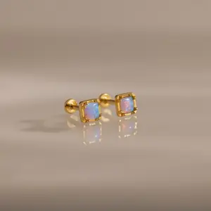 Blue Opal Prism Flatback Studs by Caitlyn Minimalist - Dainty Geometric Gemstone Stud Earrings - Opal Jewelry - Daughter Gift