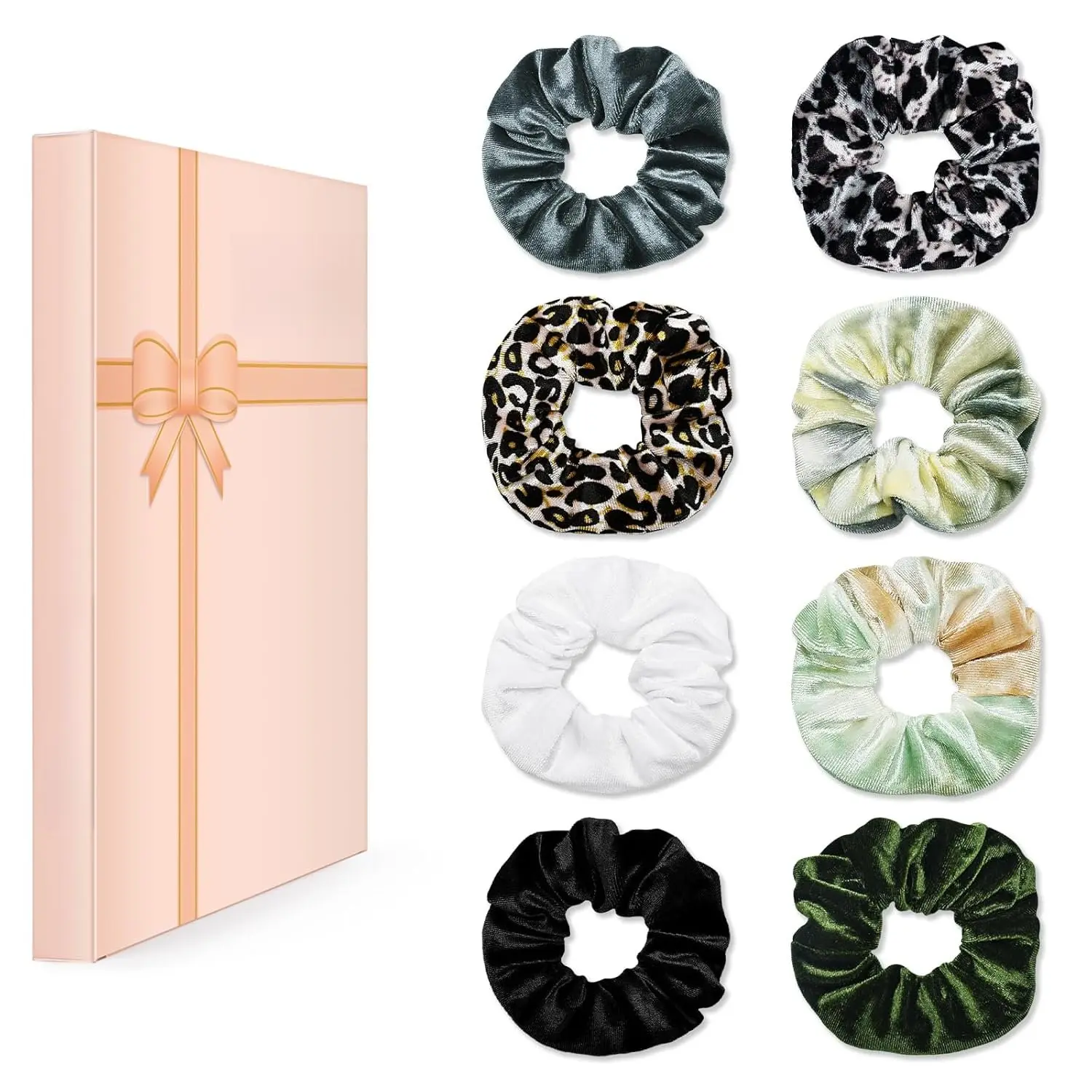 Scrunchies with Zippers Pocket, 8 count  Soft Hair Ties,  Pocket Hair Scrunchies Accessories for Women Girls, Ponytail Holder  Compartment Items (Black Leopard Print)
