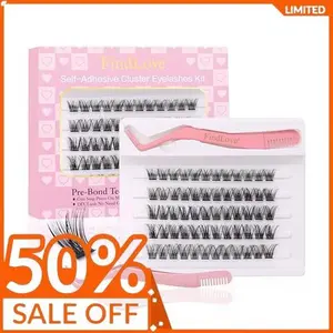 Fluffy Eyelash Clusters No Glue Lashes Press on Lashes Self Adhesive Eyelashes Pre-glued Glueless Lashes Clusters Waterproof Extensions Kit Natural Lash(PRE26)