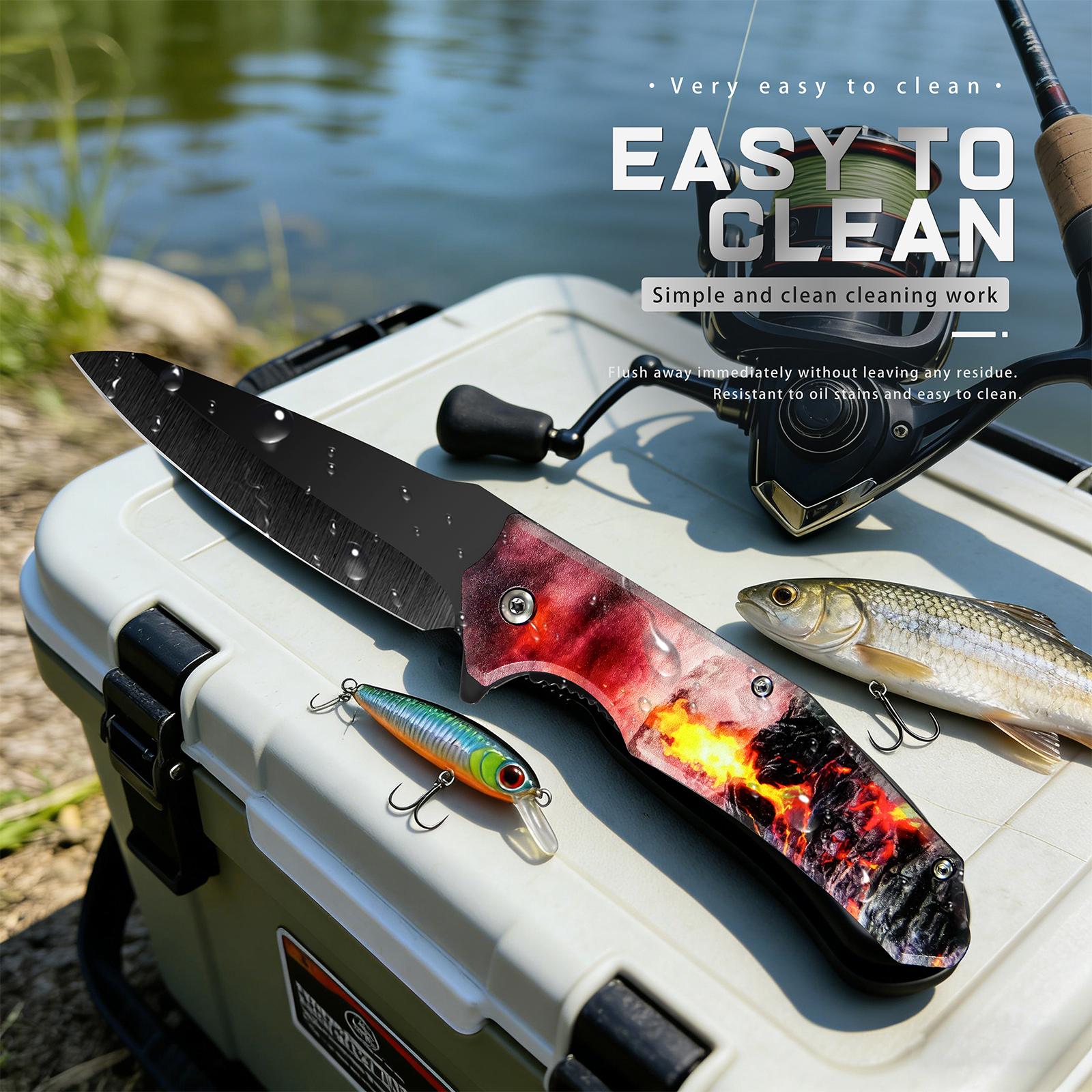 Volcano Pattern Folding Kitchen Knife Premium Compact Kitchen Utility Knife with Volcano Print | Ideal for Home Cooking & Gifting Folding Kitchen Knife Fruit Prep Knife Portable Cooking Knife nife