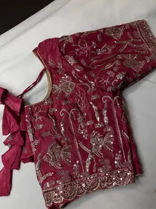 Pink Embroidery Chennon Silk Blouse