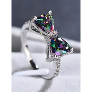 Hot Fashion Rhinestone Decorated Bow Design Ring, Artificial Zircon Ring, Elegant Wedding Engagement Bridal Jewelry for Women, Trendy All-match & Exquisite Jewelry for Birthday Gift, Gifts for Wife