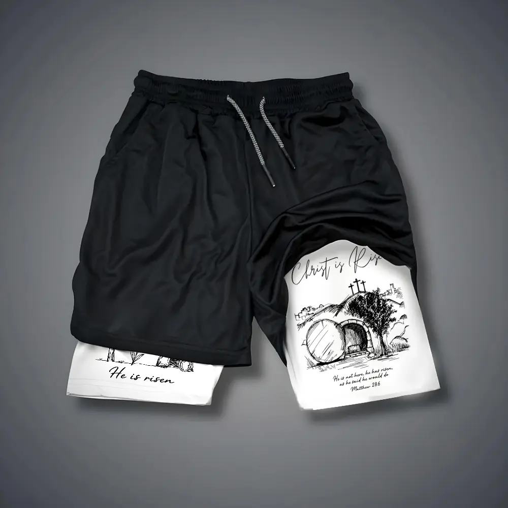 Christianity Double-Layer Sports Shorts Graphic Shorts Black Shorts Camo Shorts Streetwear Shorts Men Outfits Men Short Shorts Vacation Outfits Shorts