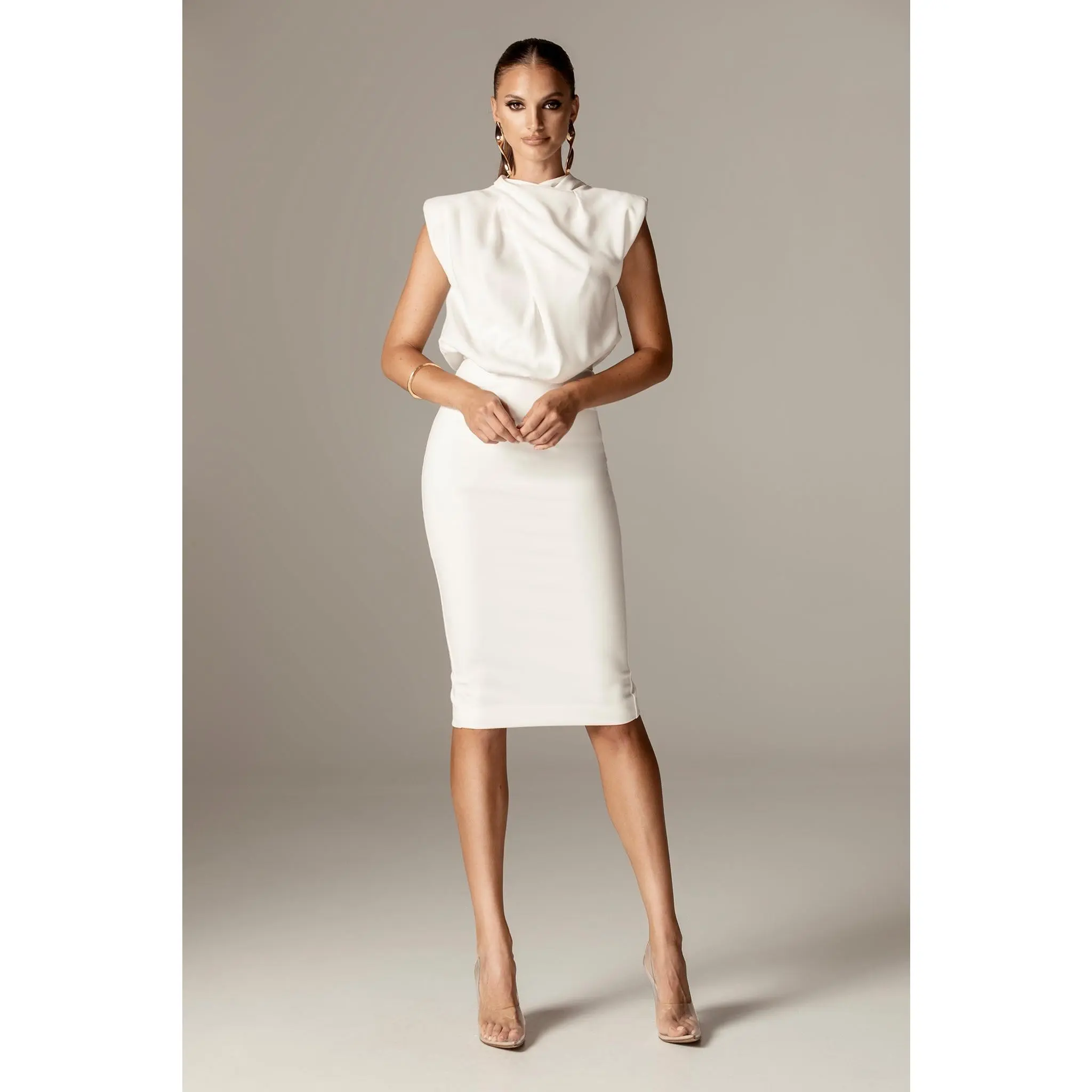 Maxine Crepe Midi Dress - Off White | Sleeveless Bodycon Dress with Back Cut-Out Design - Stretchy Slim-Fit - Stylish Minimalist Outfit for Party, Evening & Formal Wear - Womenswear Apparel - TikTok Shop Maxine Crepe Midi Dress - Off White | Sleeveless Bodycon Dress with Back Cut-Out Design - Stretchy Slim-Fit - Stylish Minimalist Outfit for Party, Evening & Formal Wear - Womenswear Apparel - TikTok Shop