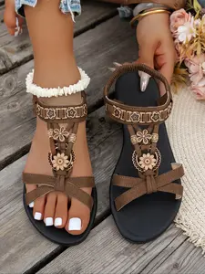 Women's Fashionable Flower Decorated Platform Sandals, Casual Comfortable Wedge Sandals for Beach, Fashionable Shoes for Daily Wear, Girl