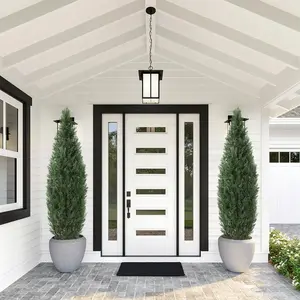 5ft Artificial Topiary Tree Set of 2 Faux Cedar Trees UV Resistant Bushes Potted Plants Artificial Outdoor Bushes for Indoor Outdoor Front Porch Garden Decor Decorative Flower Fruit Leaf Hand Ornaments