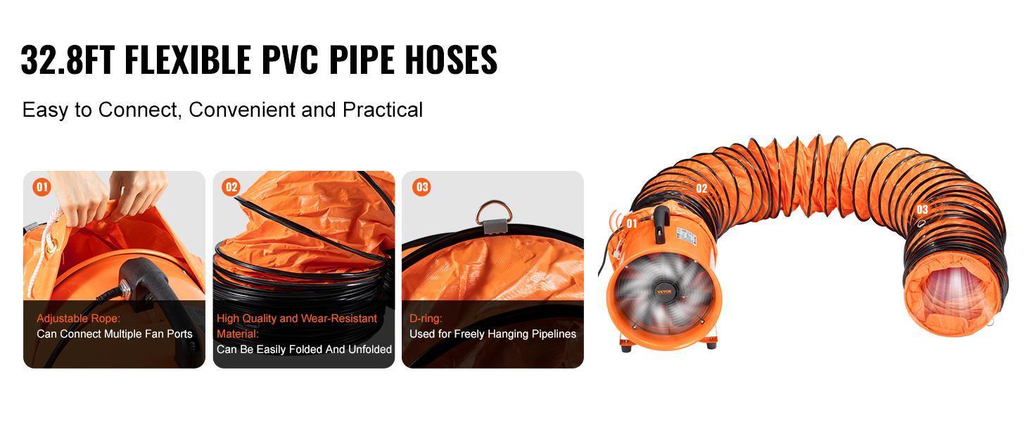 VEVOR Portable Ventilator, 12 inch Heavy Duty Cylinder Fan with 33ft Duct Hose, 585W Strong Shop Exhaust Blower 3198CFM, Industrial Utility Blower for Sucking Dust, Smoke, Smoke Home/Workplace