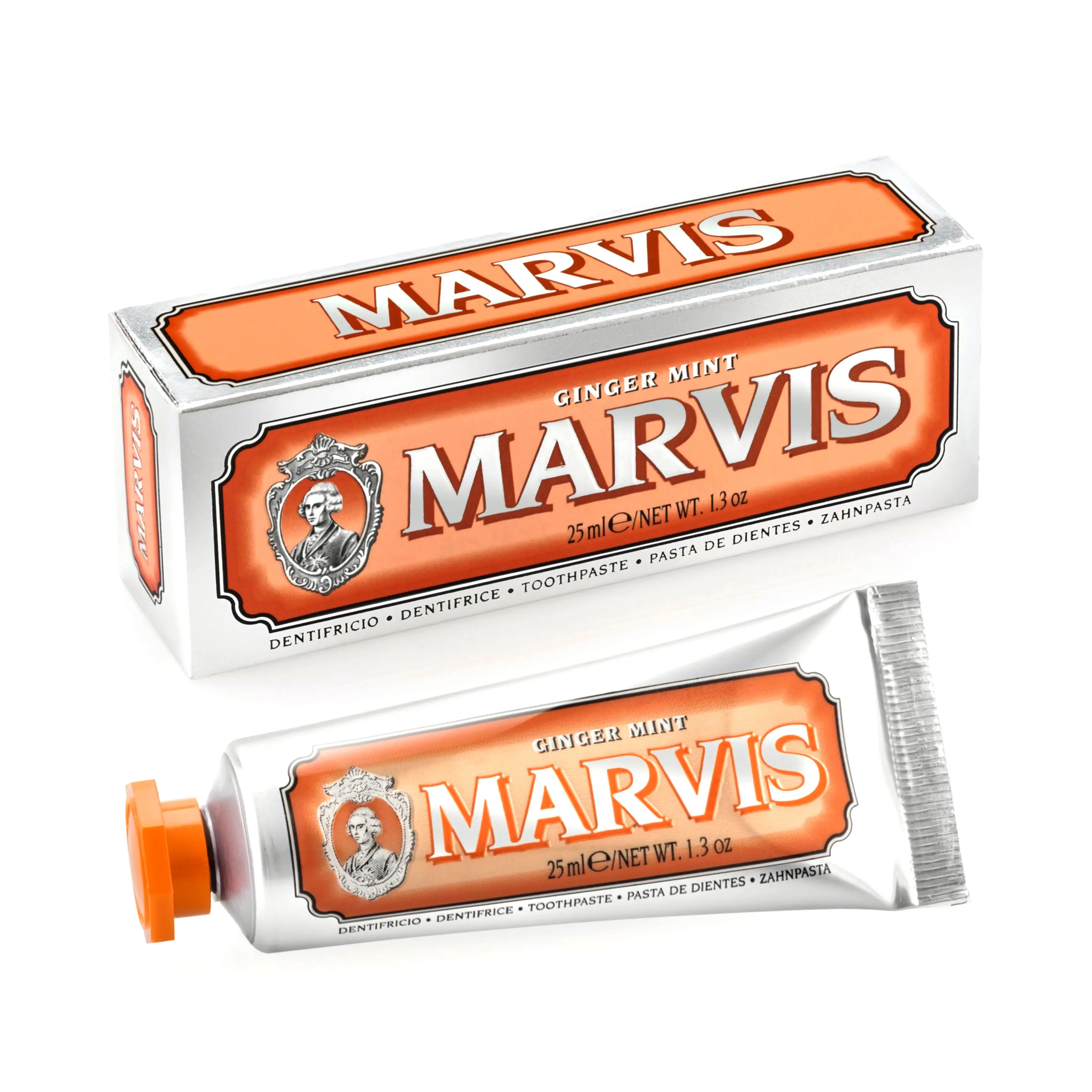Marvis Ginger Flavor Toothpaste - 25ml, Vegan Gentle Dense Formula, Effective Whitening, Cavity Repair, Fluoride for Healthy Teeth, Daily Plaque Cleaning, Compact for Smokers