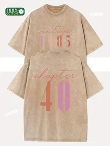 Women'S Vintage 1985 Graphic T-Shirt - Oversized Retro 80s Inspired Pink Cursive Lettering & 1985 Print, Soft Washed Texture, Breathable Fabric, Loose Fit Casual Streetwear Top for Spring Summer Fall, Machine Washable 80s Nostalgia Outfit men  clothing