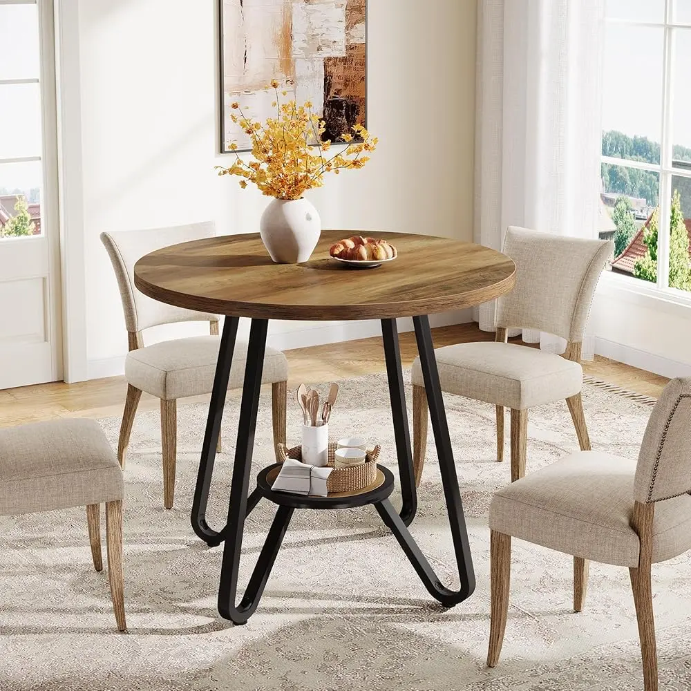Tribesigns 31.5" Round Dining Table, Industrial Style, Small Kitchen & Dining Room Desk with Metal Base, Fits Apartments & Small Spaces