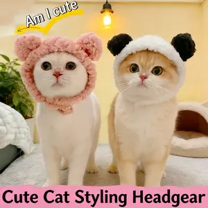 Plush Pet Hat Cartoon Bear Style Warm Spring Headgear Adjustable Soft Costume for Cats Small Dogs Photo Prop