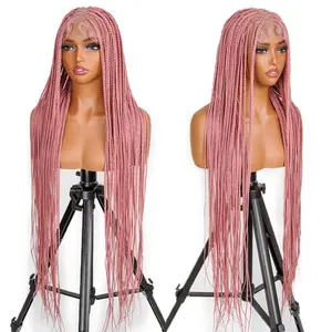 Supernova Pink Colored Braided Full Handmade Box Braided Full Lace Knotless Braided Wig Synthetic Hair For Black Women