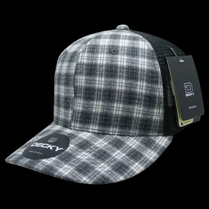 212 MAIN Dog & Cat Trucker Cap, Unisex Cotton-Nylon Plaid Print 6-Panel Mid-Profile Structured Mesh Hats, 6018-214 Black, Classic Snapback Closure, 1 Size Fits Most