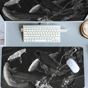 Black White Koi Fish Pattern Mouse Pads Extra Large Computer Desk Top Mat Mouse Pad for Laptop Mouse Desk Pad Desk Mats with Non - Slip Rubber Base Stitched Edge for Home and Office