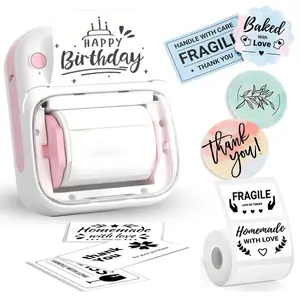 Portable Mini Label Printer, Thermal Label Maker for Home, Kitchen, School, Office, Clothing, Supermarket, Jewelry, Food Labels, Includes 1 Roll Labels