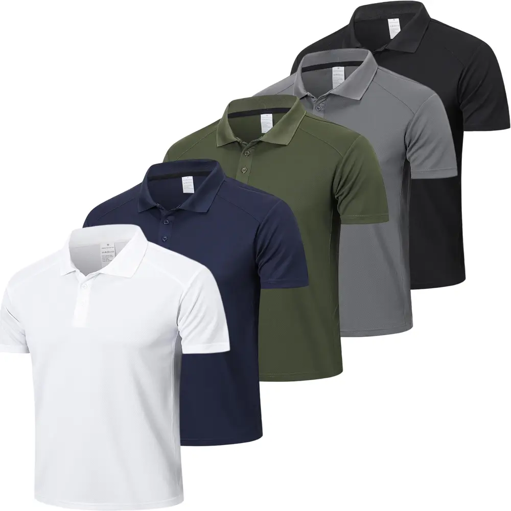 【Purchase one size larger】3/5 Pack Mens Polo Shirts Short Sleeve Quick Dry Lightweight Golf Casual Collared Tops Breathable Moisture Wicking Work Shirts Athletic Sports Clothing