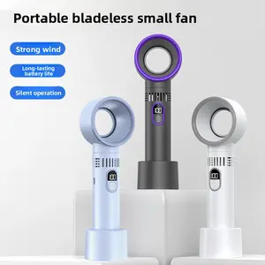 New Mini USB Rechargeable bladeless Fan Digital Display Portable Handheld Fan for Office Travel Home