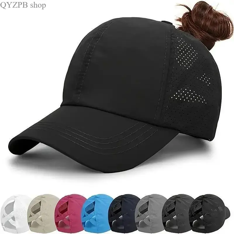 Women’s Messy Bun Ponytail Baseball Cap, Criss Cross Back Adjustable Moisture-Wicking Quick-Dry Hat, Lightweight Breathable for Running, Outdoor Sports, Summer Casual Wear, Moisture-Wicking Hats, Quick-Dry Hats,summerwins