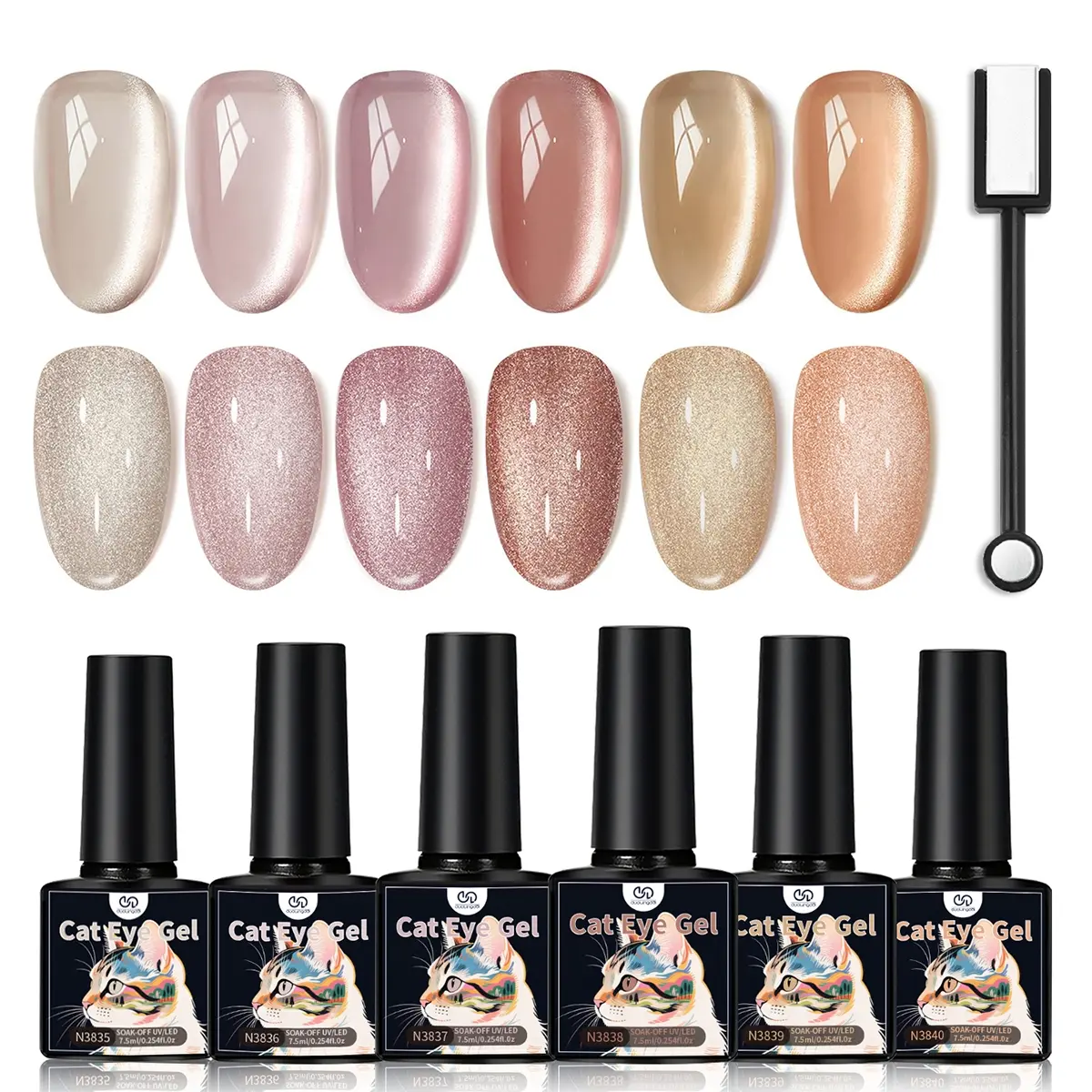 7 Piece Cat Eye Uv Nail Gel Polish Set with 6 Bottles of 7.5ML Gel and 1 Magnet, Perfect Nail Art Tools as a Christmas Gift for Nail Art Lovers Gel Nails Gel Polish Kit