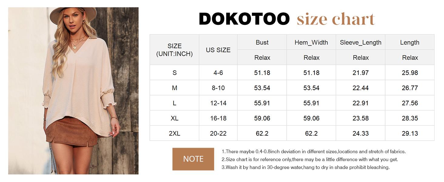 Dokotoo Women's V-Neck 3/4 Sleeve Oversized Tunic Tops Casual Summer Blouses Fitted Shirts 100% Polyester Comfortable Fabric