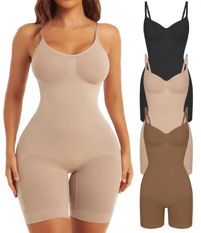 shapefit 2026 Faja Women's Shaping Mid-Thigh Bodysuit Tummy Control Shapewear Seamless Full Body Shaper with Booty Lift & No-Roll Thigh Design - Womenswear easy slideshaper comfortable thin fabric colombiana