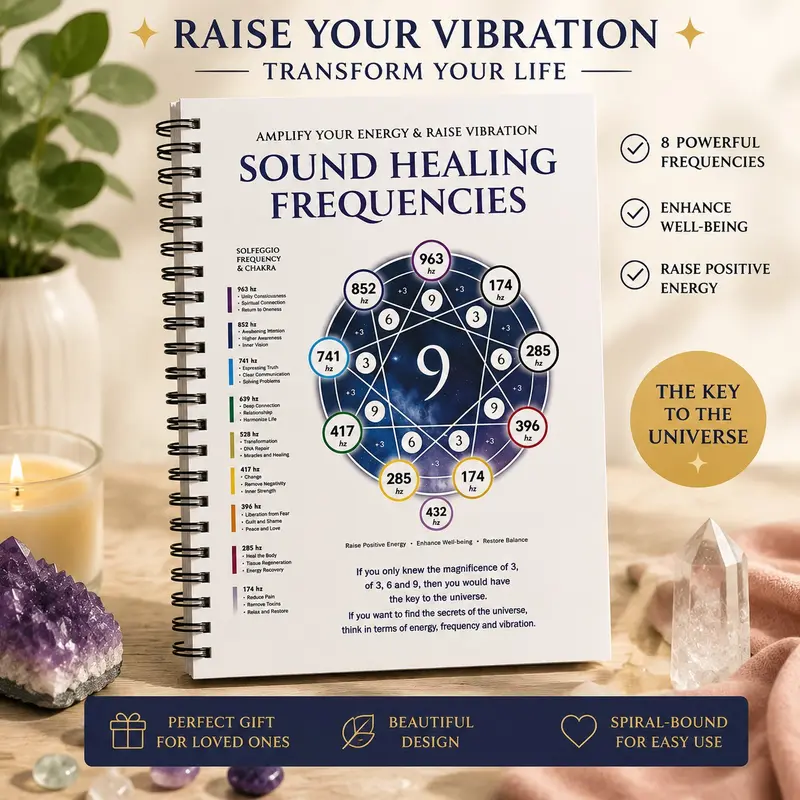 Sound Healing Frequency Notebook, Sol Frequency Chakra Guide, Spiral Bound Energy Boost Manual, Sound Healing + Chakra Balance Handbook, Solfeggio Frequencies