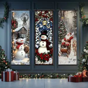 3-Piece Christmas Wall Art Set, Snowy Santa Claus Posters, Modern Home Decor, Waterproof HD Prints, Gift Box Included
