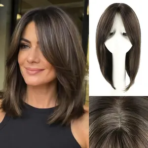 12 inch Light Brown Highlight Hair Toppers for Women with Thinning Straight Topper Synthetic Wig Clip Natural Hair Piece Adds Volume and Natural Coverage