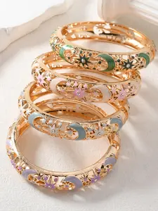 Hollow Out Moon & Star Design Cuff Bangle, Fashionable Artificial Crystal Decor Jewelry for Women, Elegant All-match Fashion Accessories for Daily Wear, Bracelet Set