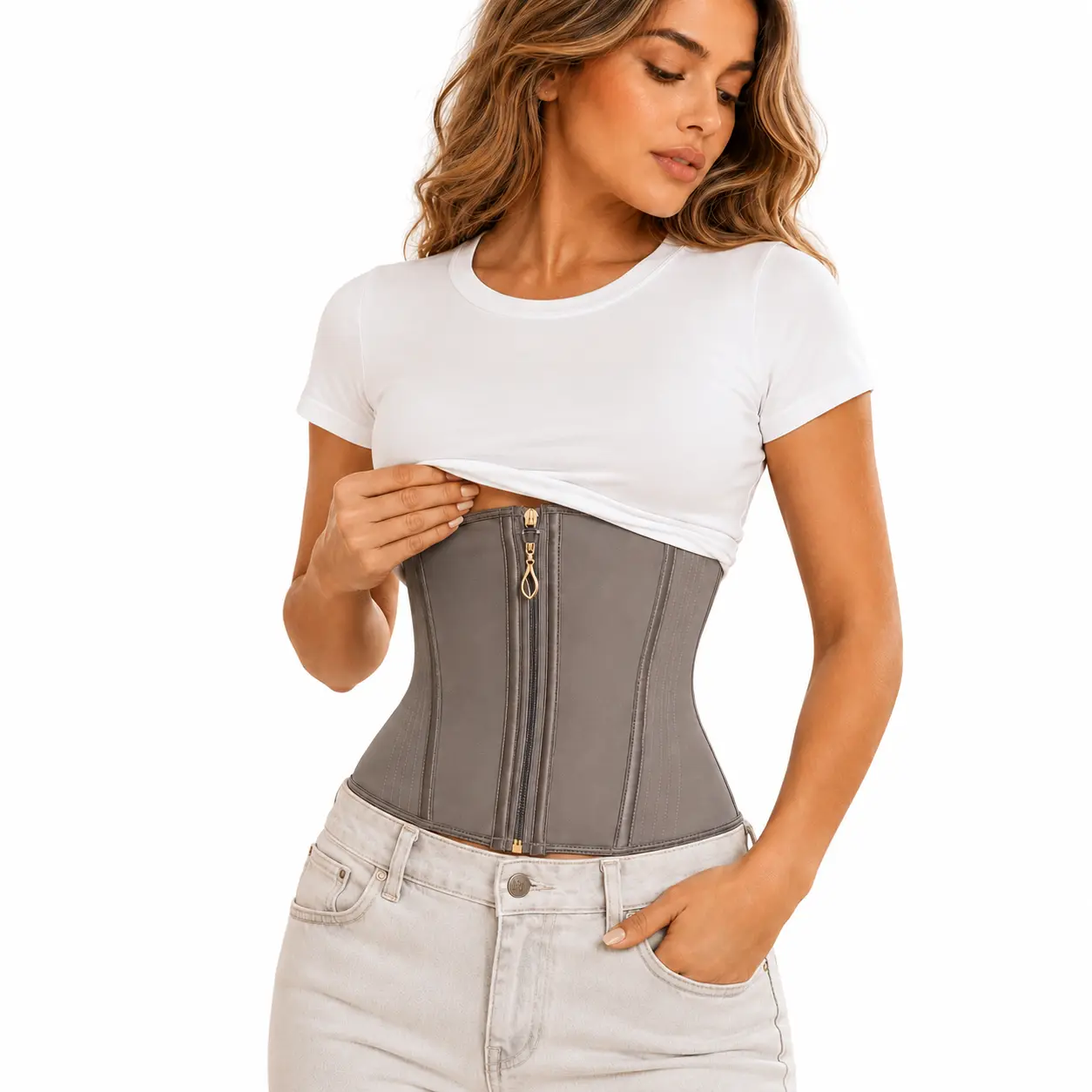 Quishaper Latex Waist Trainer for Women Tummy Control with Adjustable Hooks Faja Postpartum Corset Shapewear Cincher Body Shaper Belt: Under Clothes Sport