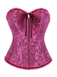 Women's Vintage Style Tight-Fitting Corset Top, Lace Trim Classic Back Tie Bone Support Shapewear, Comfortable Fit for Daily Wear, Parties, Weddings