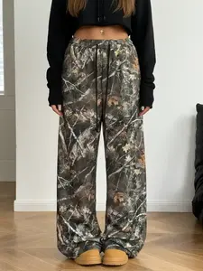 Women's Street Style Elastic Waist Camo Wide Leg Pants, Fashion Hip Hop Joggers, Casual Daily Wear & Sports Activities, Casual Sports Trousers, Workout Casual Baggy Pants