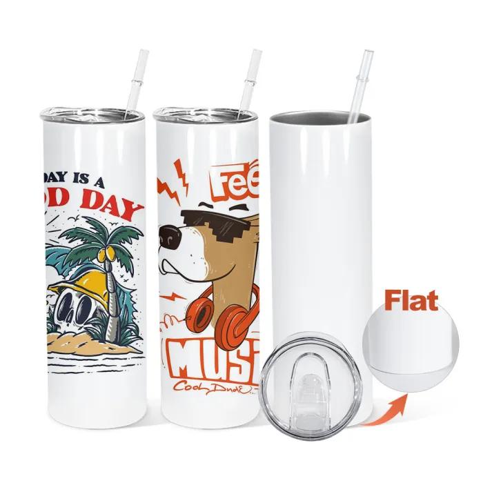 FECBK 25-Pack 20oz Skinny Tumbler with Flat Edge & Straw | 304 Food-Grade Stainless Steel Sublimation Blank Cup for Custom Iced Coffee, Juice & Sparkling Water | Large Capacity Party Drinkware Set