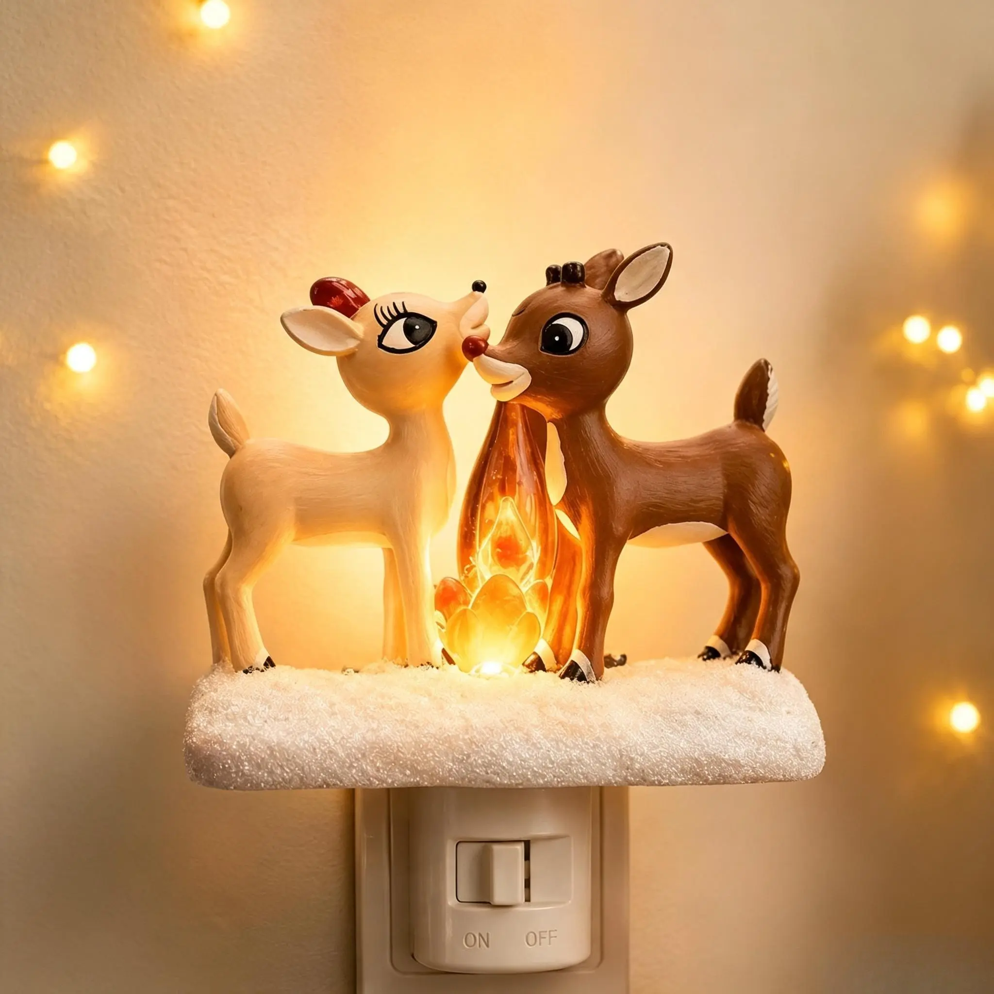Christmas Reindeer Night Light, Cute Couple Reindeer Plug In Night Light, Christmas Decorations for Home Bedroom Living Room Holiday Decor  Plug In Christmas Gift for Couples Family