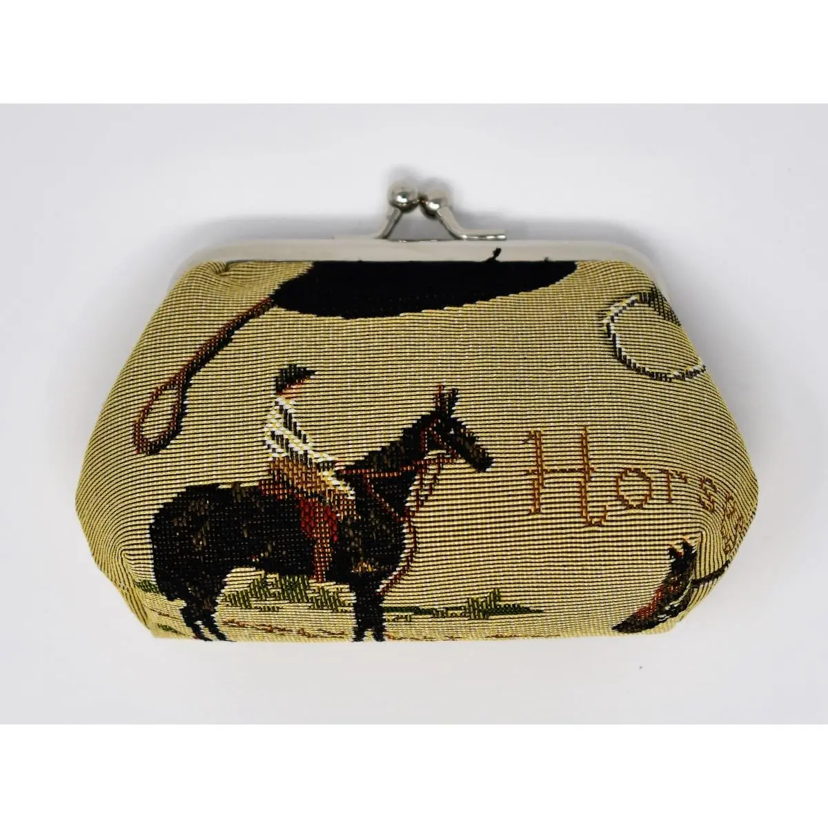 212 MAIN Sinobrite Horse Motif Tapestry Coin Purse - Women's Compact Western Wallet with Clasp Kiss Lock Closure, Luggage & Bags Accessory