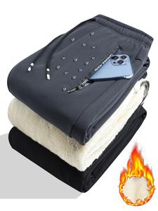 men's solid color thermal lined straight leg pants, regular fit casual comfy warm trousers for fall & winter, men's bottoms for daily wear