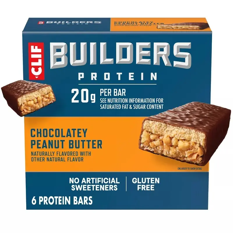 CLIF BUILDERS Chocolatey Peanut Butter 20g Protein Bars - Gluten Free - 2.4oz/6ct: High Protein, Ready to Eat, Plant-Based Protein, Crunchy