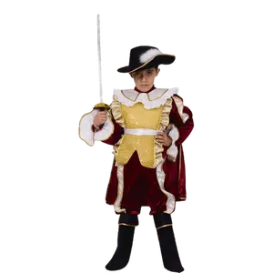 Red Noble Knight Costume Dress for Kids - Royal Medieval Knight Outfit with Jacket, Cape, Pants & Feathered Hat - Boys Costume for Halloween, Role Play, Pretend Play Fun, Fantasy Theme Party & Cosplay