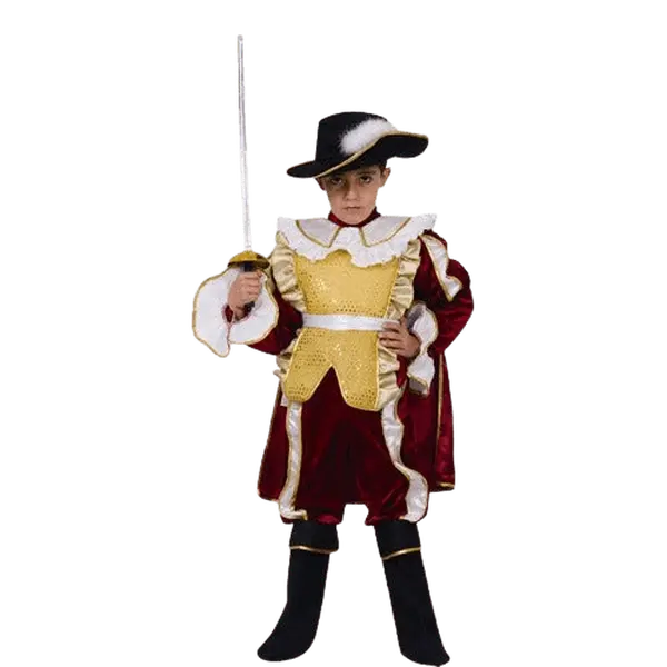 Red Noble Knight Costume Dress for Kids - Royal Medieval Knight Outfit with Jacket, Cape, Pants & Feathered Hat - Boys Costume for Halloween, Role Play, Pretend Play Fun, Fantasy Theme Party & Cosplay