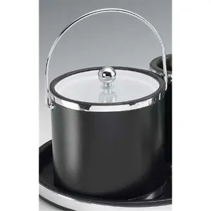 212 MAIN 3 Qt Sophisticates Black Ice Bucket with Polished Chrome Bale Handle Bands, Lucite Cover, Utensils, Home Bar Accessories for Indoor Kitchen & Bar Use