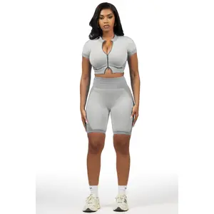 Gisselle Grey Zip Up Active Bike Short Set