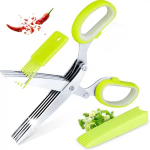 Multifunctional 5 Layers Stainless Steel Knives Scallion Cutter Herb Laver Spices Cook Cut Shredders & Slicers Kitchen Scissors