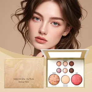 Gold-plated all-in-one makeup palette: eyeshadow, contour, blush, highlighter, and under-eye brightening—one versatile palette for multiple looks. Multifunctional makeup palette. Makeup palette. Makeup palette.